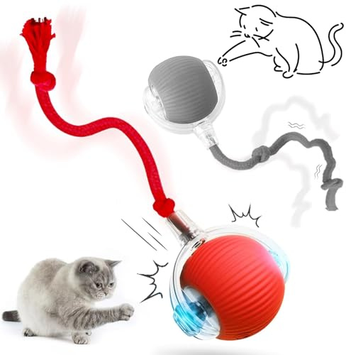 2 Pezzi Giocattolo interattivo per gatti, palla elettrica per gatti con corda,palla intelligente rotolante a 360° per cani e gatti,giocattolo elettrico per gatti con ricarica USB,Adatto a Cani e Gatti