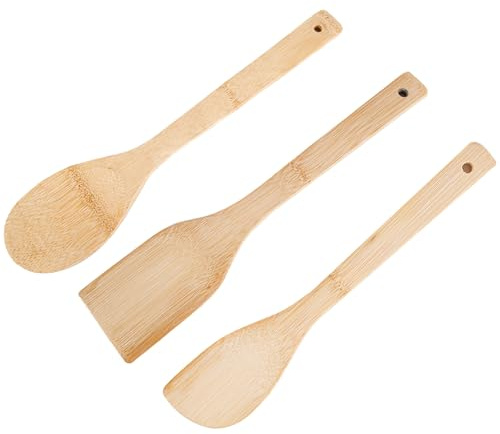 WOLMIK 3 PCS Wooden Spoon Set - Bamboo Wooden Spoons Cooking Utensils, Spatula, Ladle - Premium Kitchen Gifts