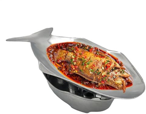 Vibhgtf Juego de bandejas de pescado estilo tailandés – Bandeja de pescado de aluminio grande – Juego de platos de pescado de metal E
