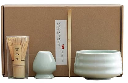 4Pcs Matcha Kit, Matcha Whisk Matcha Bowl, 580ml Ceramic Matcha Bowl, Matcha Blender Rack, Tea Enthusiast Spoon Matcha Making Kit, Organic Japanese Matcha Set, Light Green