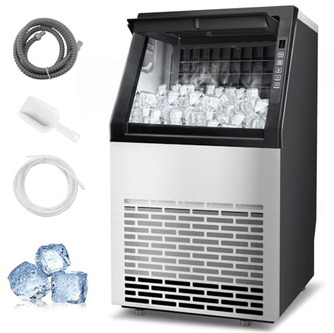 Stopsad Commercial Ice Maker, 100lbs/24H with 20Lbs Storage, 36 Cubes in 11Mins, Stainless Steel Freestanding & Under Counter Large Ice Machine with LCD Display, Self-Cleaning for Home Bar Restaurant