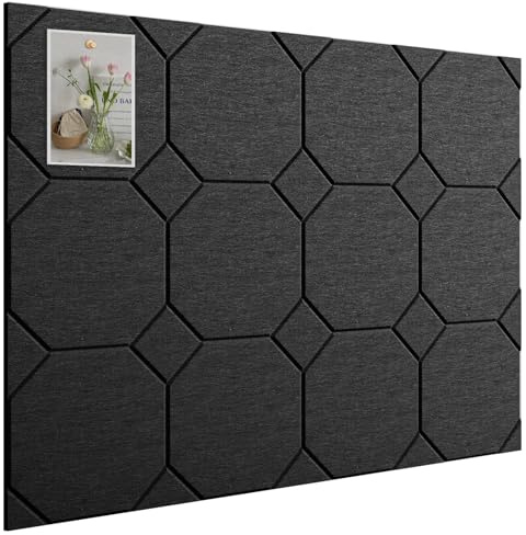 Woovio Large Cork Boards for Walls 120X90cm, Felt Bulletin Boards with Self Adhesive, 12 Pack Felt Wall Tiles Alternative Pin Board Cork Boards for Office Classroom Wall Decor Black
