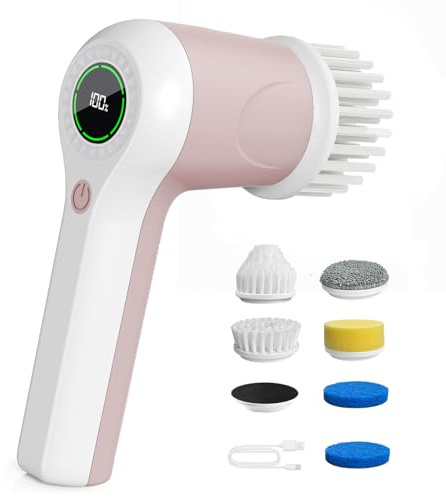 PUFTEM Electric Spin Scrubber, Cordless Shower Scrubber, Pink