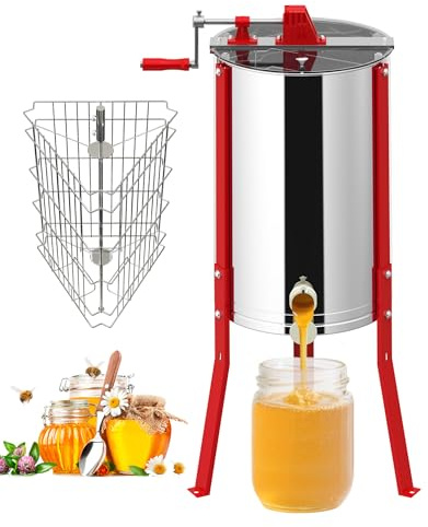 Froadp Essoreuse à miel à 3 alvéoles en acier inoxydable - Essoreuse manuelle avec manivelle - Essoreuse tangentielle pour miel d'abeille - Extracteur de miel avec couvercle - Accessoire d'apiculture