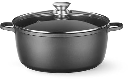 HENDI Casseruola in alluminio pressofuso con rivestimento antiaderente, 9L, Pentola con coperchio, Cocotte per tutte le fonti di calore incl. induzione, forno fino a 250°C, 405x332x(H)138mm, nero