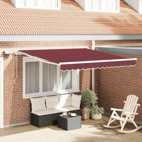 Manual Crank Articulated Arm Awning with Integrated LED Lighting, Waterproof UV Protection, 300 x 250 cm for Patio and Balcony, Burgundy Red