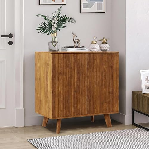 GuannCraft Armadio in legno massello con 2 ante e design ondulato, in legno massello con motivo ondulato, per soggiorno, camera da letto, piccoli spazi (noce)