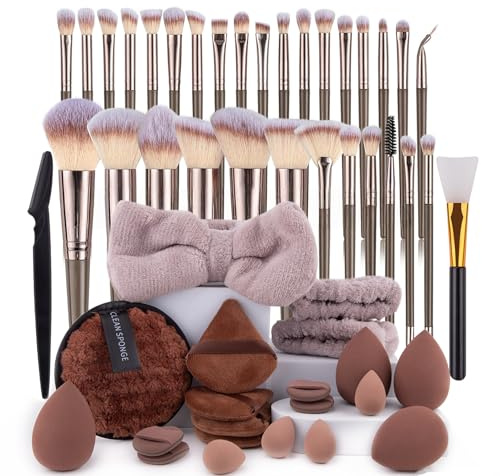 LHLXZQ Ensemble de Pinceaux de Maquillage, avec éponge de Maquillage, Pompon à Poudre et Tapis de Nettoyage, pour fond De Teint Blush Anti-cernes Ombres à Paupières Poudre et Contouring#1