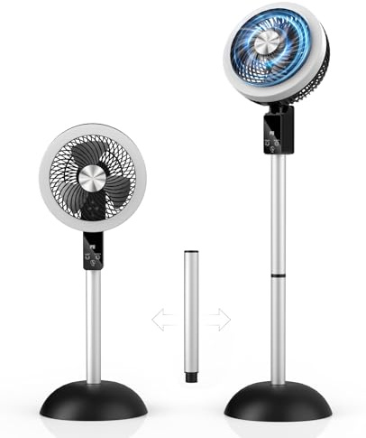 Portable Standing Fan, 10000mAh Rechargeable Battery Powered, 90°+120°Omnidirectional Oscillating Fan For Bedroom, 82ft Circulator, Adjustable Height, 8 Speeds, 8H Timer, DC Motor Quiet Pedestal Fans