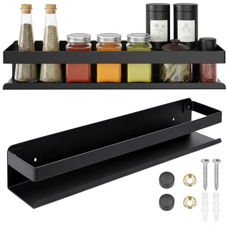 Home Markt24 Mensola da parete nera 50 cm – Mensola da parete in acciaio inox per bagno e cucina – Mensola portaspezie sotto specchio ripiano moderno in metallo per cosmetici, bicchieri, asciugamani e