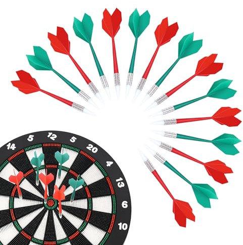 Manyugo 15PCS Soft Tip Darts Plastic Darts for Kids Adults Safety Soft Darts for Soft Dartboards Plastic Dart Tips Suitable for Beginners Indoor Office Home Games (Red+Green)