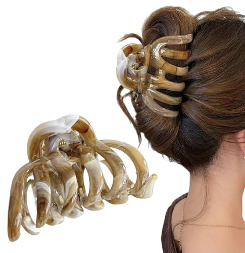 HORREX Claw Clip, stor vintage hårklämma trendig look 9 cm kaffebrun | Hårklämmor damer för tunt tjockt hår, hårklämmor halkfri, stabilt grepp, bekväma att bära, glänsande och eleganta