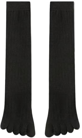 RUHTEUO 3 Paires De Chaussettes Hautes À Cinq Doigts For Hommes, Couleur Unie, Rayées, Mollet, Bout Fendu, 5 Orteils pour Pilates, Danse, Fitness, Hôpita(Black)