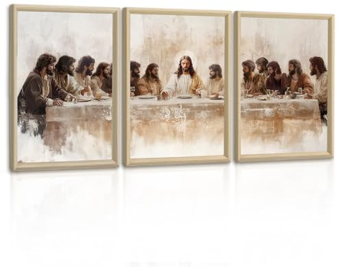 3 st sista måltiden målning väggdekoration vardagsrum encarde, klassisk kristen Jesus canvastryck modern religiös Kristus-affisch målningar väggdekor för kyrka bönrum 40x60 cm x 3