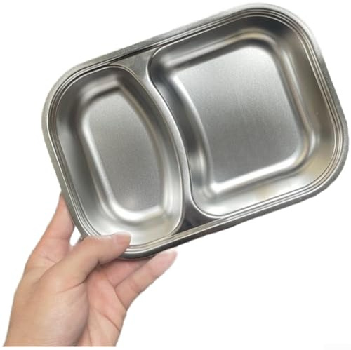 Assiette Divisée Enfant 22cm Anti-Déversement Assiette Divisée | Acier inoxydable 304, 2 compartiments séparés, bords lisses, lavable au lave-vaisselle, durable