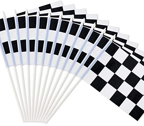 Novelty Place 12 Pack Checkered Racing Flags – 8 x 5.5 Black and White Handheld Flags for Race Car Party, Kids’ Birthday, Racing-Themed Decorations