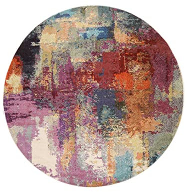 RugVista, Aruba, Teppich, Mittelflor, ∅ 200 cm, Rund, Modern, Oeko-Tex Standard 100, Polypropylene, Flur, Schlafzimmer, Küche, Wohnzimmer, Braun/Hellbraun/Gelb, Dunkelrot