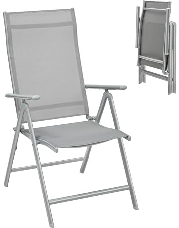 SONGMICS Gartenstuhl, Klappstuhl, Outdoor-Stuhl, mit Metallgestell, 8-fach verstellbare Rückenlehne, bis 150 kg belastbar, grau GCB02GY