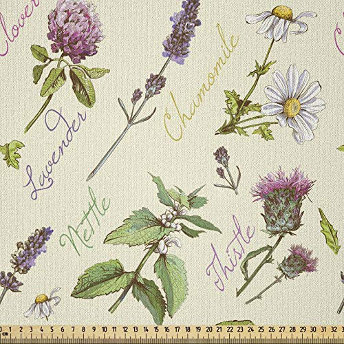 ABAKUHAUS Distel Stoff als Meterware, Vintage Composition, Microfaser Multi Zweck Dekostoff für Kunsthandwerke, 3M (230x300cm), Beige Grün Lila