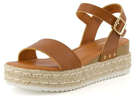CUSHIONAIRE Melissa Espadrille Platform Sandals For Women with Adjustable Ankle Strap and Memory Foam Insole-Comfortable Womens Sandals for Summer, TAN 7.5