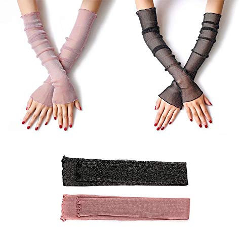2 Paare Damen Kühlung Arm Ärmel,Spitze Armstulpe Atmungsaktiv Armschutz Anti UV Schutzt Ärmel,Anti Rutsch Armstulpe für Radfahren Laufen Golf Reise