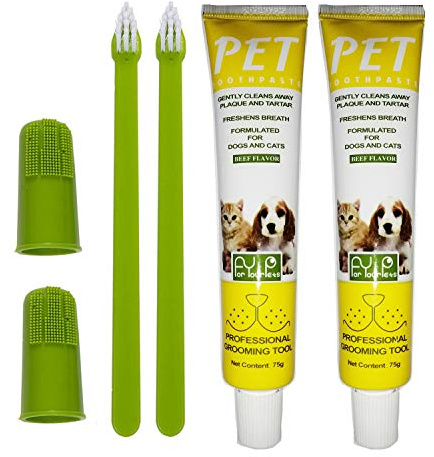 Puppycute 2 Pack Pet Toothbrush and Toothpaste for Dogs & Cats, Best Soft Silicone Pet Finger Toothbrush for Small Dogs Puppy Doggy, Dog Toothpaste Beef Flavor