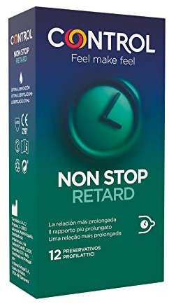 Control Preservativos Non Stop Retard - Caja de condones, efecto retardante, perfecta adaptabilidad, sexo seguro, 12 unidades