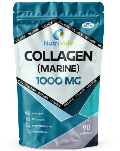 NutriVolv Collagen Marine 1000mg Supplement | Anti-Ageing Support for Skin, Joints, Bones, Muscles & Tissue Health | 90 Capsules | Boosts Skin Elasticity & Joint Mobility