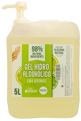 ENJOY COSMETICS - Gel Hidroalcohólico Aroma a Cítrico 5L | 70% Alcohol | Con Glicerina Natural | Para el Cuidado de la Piel | 98% Ingredientes Naturales | Ideal para Casa y Comercios