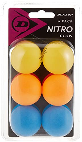 DUNLOP Nitro Glow 6 palline da ping pong giallo, arancione e blu, confezione da 6 palline colorate TT per principianti e appassionati di hobby