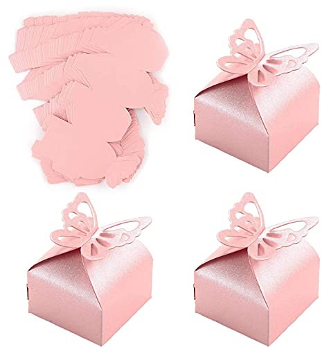 Schachteln für Bonboniere Schmetterling, 50 Stück Perlglanzpapier, rosa Geschenkboxen, für Babyparty, Geburtstag, Hochzeit, Weihnachten, Party, Tischdekoration