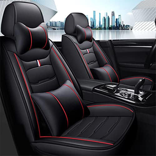 Muchkey Leder Auto Sitzbezüge für Hyundai i10 i20 ix20 ix35 i30 i40 5 Sitze Autositzbezüge mit Kopfstütze Nackenkissen & Rückenkissen Autositze Farbe Schwarz Rot