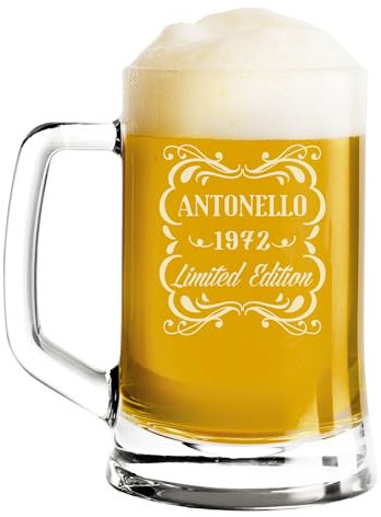 fashwork Vetro Boccale da Birra PERSONALIZZATO 50 cl inciso con Nome Frasi Anno Anni Compleanno Idea Regalo PERSONALIZZABILE Papà Nonno Zio Padrino Natale SanValentino