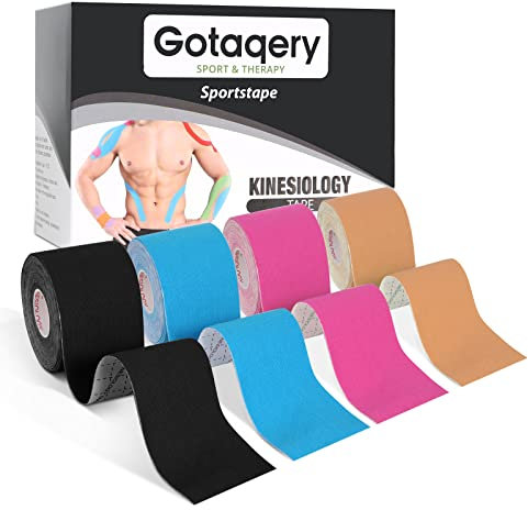 Gotaqery Kinesiology Tape (4 Rolls Pack), Waterproof Elastic Muscle Support Tape for Exercise, Sports & Injury Recovery, Breathable & Latex Free, 5cm x 5m Per Roll