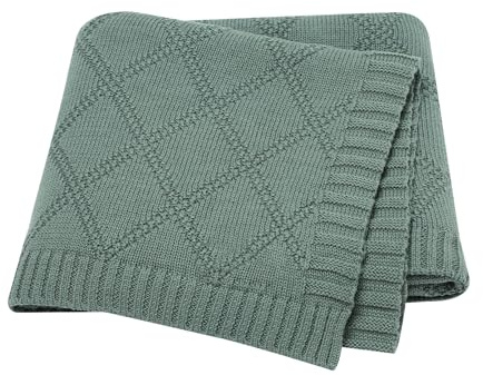 Hadetoto Baby Blanket Soft 100% Cotton Knitted Baby Cellular Blanket for Newborn Boy Girls - Dark Green