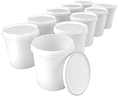 Cubo con Tapa 16 litros - Seguro para Alimentos hermético y Estable, Cubo vacío con asa y Cierre Tapa de Material PP para química alimentaria Pintura Mural detergente en Polvo Adhesivos