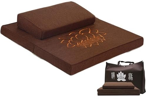 Zafu Zabuton Meditationsset bestehend aus Zafu Meditationskissen und Zabuton Matte für Sitzmeditation und Yoga mit Abnehmbares Reißverschluss-Design (Braun,60 * 60cm)