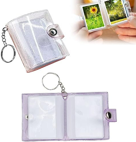2 Stück Mini-Fotoalbum 2 Zoll Foto-Schlüsselanhänger mit 20 Taschen Personalized Foto Album Kartenhalter zum Fotoaufbewahrung, Tragbares Mini Fotoalbum, Geschenkidee (2 Farben)