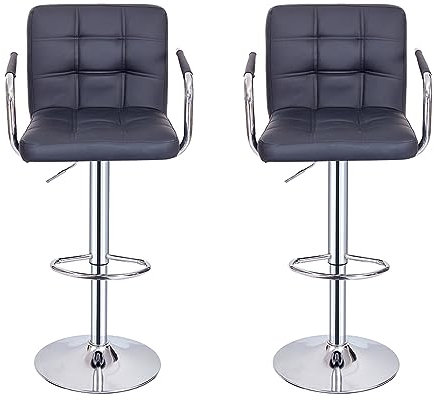 Panana Barhocker 2er Set, Barstuhl höhenverstellbar, mit Kunstleder, 360° Drehstuhl, Küchenstuhl mit Armlehnen, Rückenlehne und Fußstütze (Schwarz, 2)