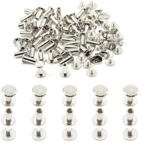 Hocansen 50 Set Chicago Screws M5x10mm Leather Screw Nail Rivet Chicago Bolts Button Metal Binding Screws Posts Round Flat Head Stud Screw for Leather Craft and Bookbinding (M5*10mm/ZBD)