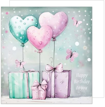 Edition Seidel Premium quadratische Geburtstagskarte mit Umschlag. Glückwunschkarte Happy Birthday Billet Karte Frau Mann Kind Mädchen Geschenke Herzen Luftballons (GQ201 SW024)