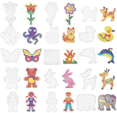 15 Stück Bügelperlen Platten Kunststoff Bügelperlen Vorlagen Transparente Steckplatten Stiftplatten mit Bügelpapier Zubehör Vorlagen für Perlen zum Basteln