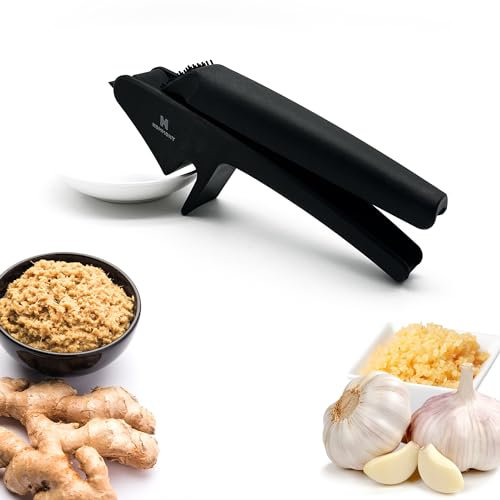 Hommony XPress | All-In-One Garlic Press Easy to Use & Clean, Effortlessly Squeeze Garlic Mincer, Durable Nylon Plastic Garlic Crusher, No Peel Needed & No Smelly Fingers