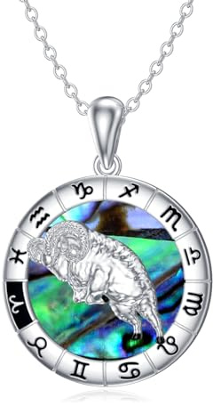 Collar con el signo del zodíaco de Aries, Collar con colgante de concha de abulón y horóscopo de plata de ley 925, Joyería de cumpleaños con constelaciones astrológicas para mujeres y niñas