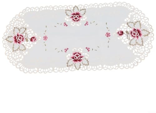 Eawfgtuw Napperon ovale en dentelle blanche brodée florale 40,6 x 83,8 cm, petite nappe de table, décoration d'intérieur, lavable, idéale pour mariage, restaurant, fête, banquet, jardin