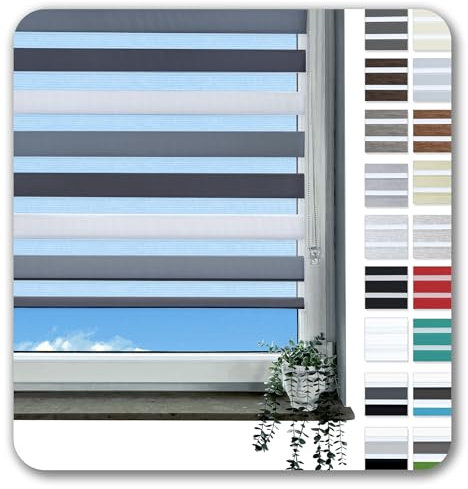 Rollmayer Doppelrollo Klemmfix ohne Bohren Klemmrollo Fensterrollo Duo Rollo Sonnenschutzrollo Zebrarollo Seitenzugrollo für Fenster und Tür (Weiß Grau Graphit - 50 x 130 cm - BxH)
