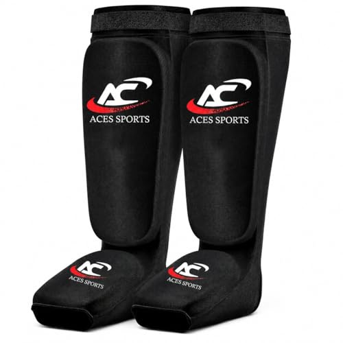 Shin Guard - Professional Muay Thai Shin Guards - Thick Leg & Foot Shin Instep Guard - Protective Sparring Gear for MMA, Taekwondo, Karate, Kickboxing (L)