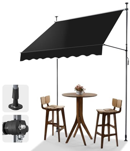 LEADZM Store Banne Manuel Rétractable,200 x 120 cm Auvent,Banne sans Perçage,Imperméable Résistant aux UV 50+ avec Manivelle Ergonomique,Hauteur Réglable,pour Terrasse,Jardin,Magasin,Noir