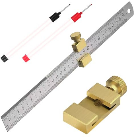 LEKEFETO Règle en Acier Laiton de 300 mm avec Butée en Métal, Équerre de Charpentier pour le Travail du Bois