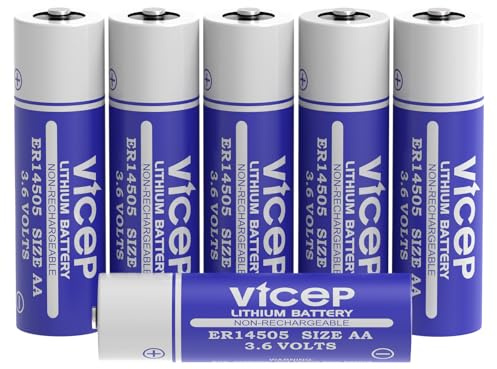 ViCep 6-Pack ER14505 AA 3.6V Lithium Battery LS14500 Batteries Li-SOCL₂ 2700mAh for Garage Door, Home Security System, Meter Reading System, PLC Facility Equipment, Non-Rechargeable